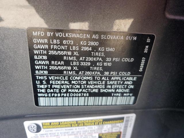 WVGEF9BP8ED008765 - 2014 VOLKSWAGEN TOUAREG V6 GRAY photo 13