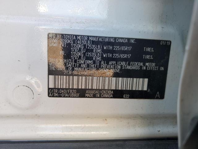 2T3F1RFV4KW019535 - 2019 TOYOTA RAV4 LE WHITE photo 12