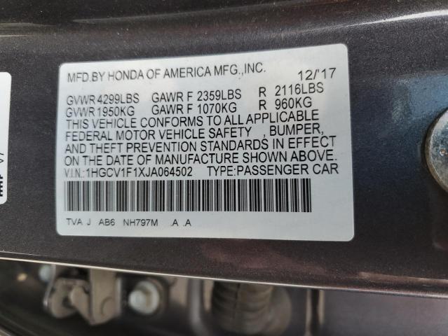 1HGCV1F1XJA064502 - 2018 HONDA ACCORD LX 灰色 照片 12