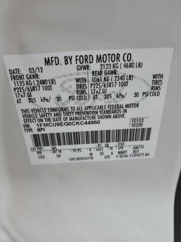 1FMCU9EG0CKC44960 - 2012 FORD ESCAPE LIMITED 白色 照片 13