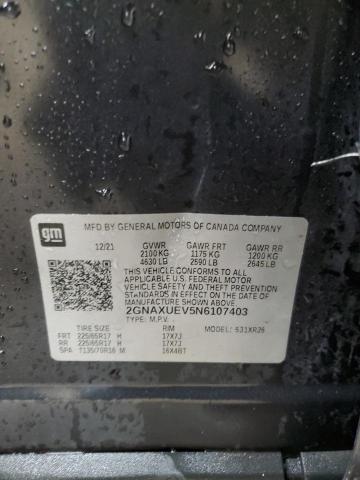 2GNAXUEV5N6107403 - 2022 CHEVROLET EQUINOX LT GRAY photo 13