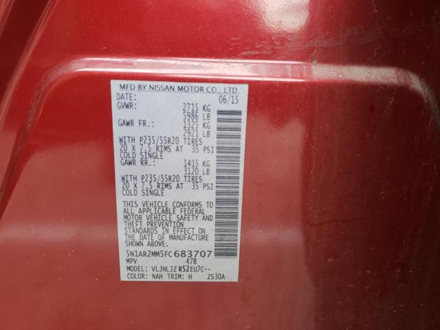 5N1AR2MM5FC683707 - 2015 NISSAN PATHFINDER S 红色 照片 13