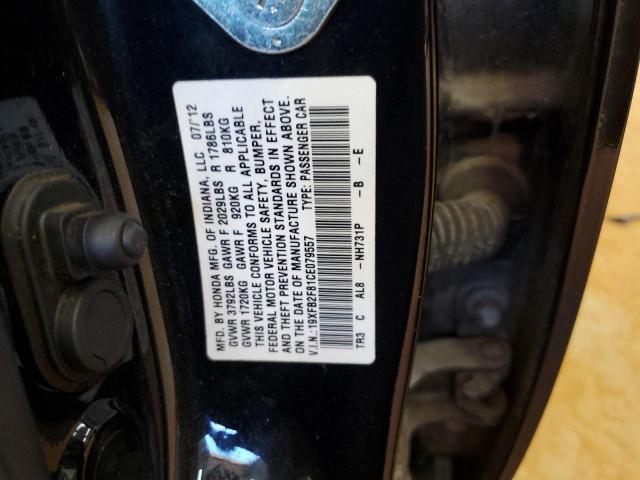 19XFB2F81CE079557 - 2012 HONDA CIVIC EX BLACK photo 12