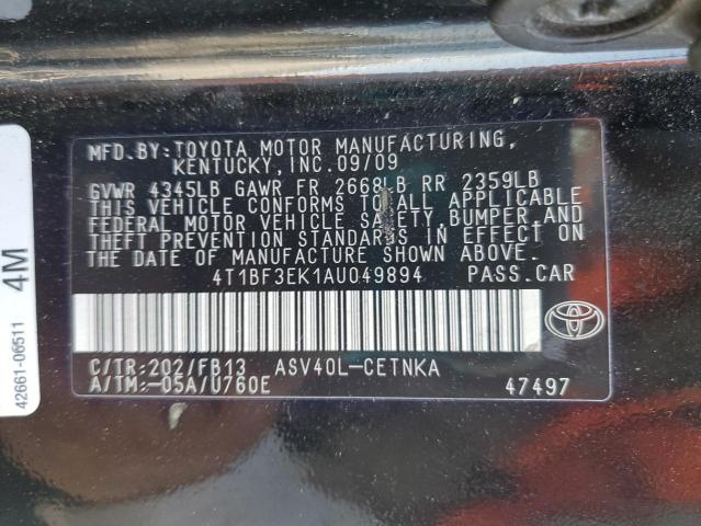 4T1BF3EK1AU049894 - 2010 TOYOTA CAMRY BASE BLACK photo 12