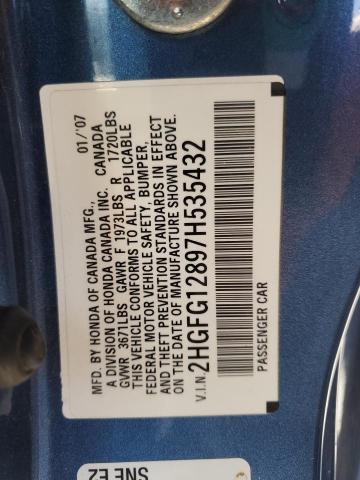 2HGFG12897H535432 - 2007 HONDA CIVIC EX BLUE photo 12