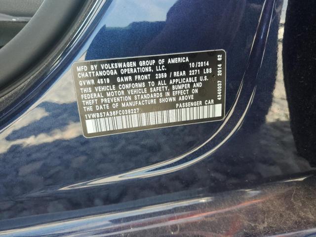 1VWBS7A36FC038227 - 2015 VOLKSWAGEN PASSAT SE BLUE photo 12