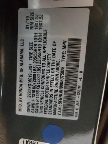 5FNRL6H98KB075926 - 2019 HONDA ODYSSEY ELITE Gris foto 13