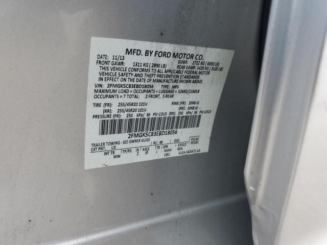 2FMGK5C83EBD18056 - 2014 FORD FLEX SEL SILVER photo 13