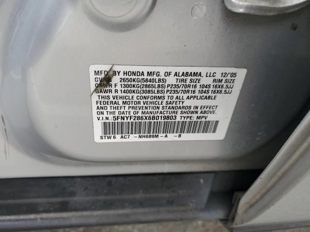 5FNYF286X6B019803 - 2006 HONDA PILOT EX 石墨色 照片 12