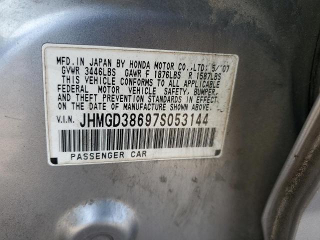 JHMGD38697S053144 - 2007 HONDA FIT S SILVER photo 12