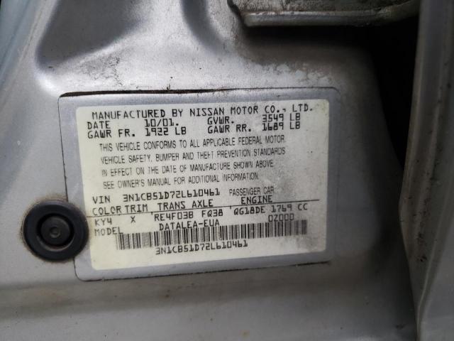 3N1CB51D72L610461 - 2002 NISSAN SENTRA XE SILVER photo 12