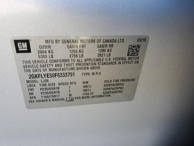 2GKFLYE30F6333791 - 2015 GMC TERRAIN SLT SILVER photo 12