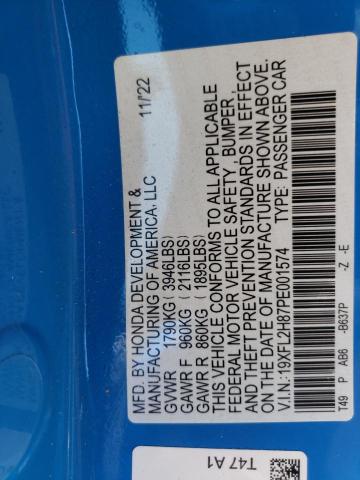 19XFL2H87PE001574 - 2023 HONDA CIVIC SPORT 蓝色 照片 13