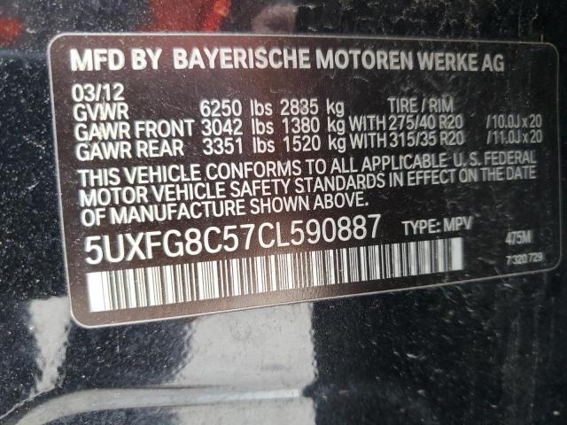 5UXFG8C57CL590887 - 2012 BMW X6 XDRIVE50I BLACK photo 12