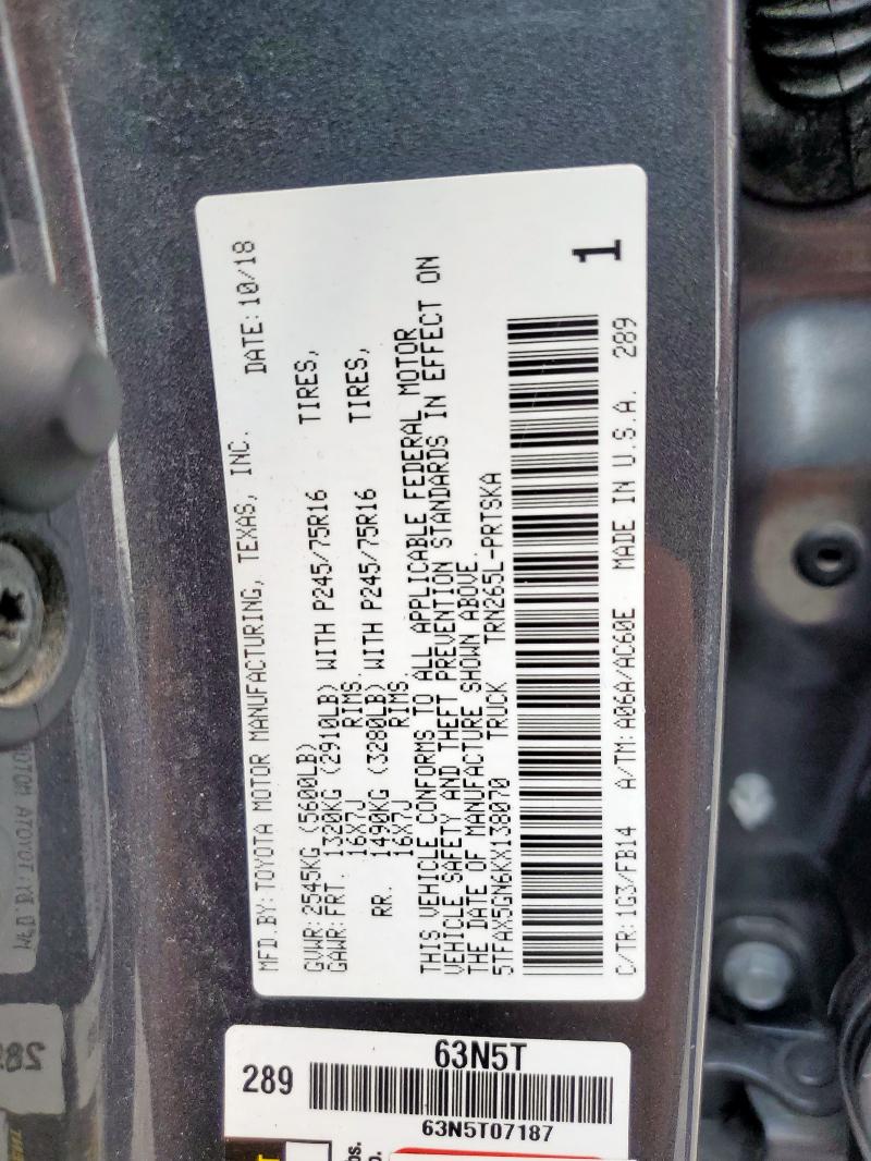 5TFAX5GN6KX138070 - 2019 TOYOTA TACOMA DOUBLE CAB Grau Foto 13