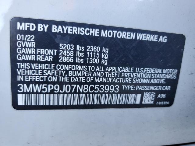 3MW5P9J07N8C53993 - 2022 BMW 330XE WHITE photo 12