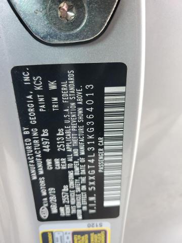 5XXGT4L31KG364013 - 2019 KIA OPTIMA LX 银色 照片 13