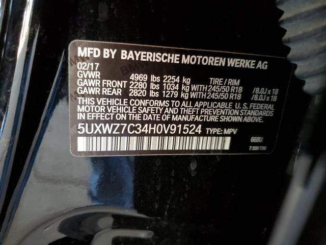 5UXWZ7C34H0V91524 - 2017 BMW X3 SDRIVE28I BLACK photo 12
