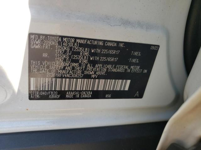 2T3F1RFV4NC308257 - 2022 TOYOTA RAV4 LE WHITE photo 13