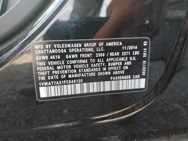 1VWAT7A31FC043120 - 2015 VOLKSWAGEN PASSAT S BLACK photo 12