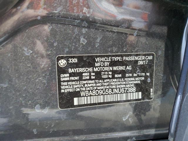 WBA8D9G58JNU67388 - 2018 BMW 330 XI GRAY photo 12