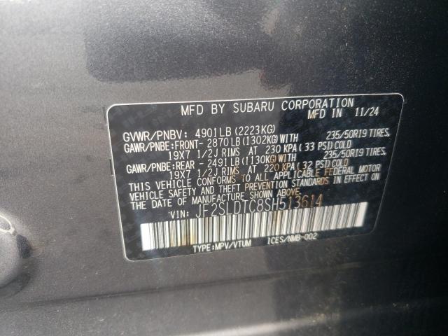 JF2SLDTC8SH513614 - 2025 SUBARU FORESTER TOURING Gris photo 13