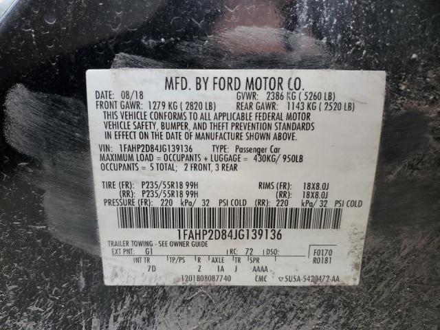 1FAHP2D84JG139136 - 2018 FORD TAURUS SE BLACK photo 12