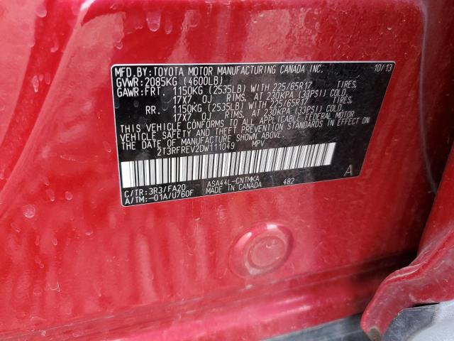 2T3RFREV2DW111049 - 2013 TOYOTA RAV4 XLE RED photo 13
