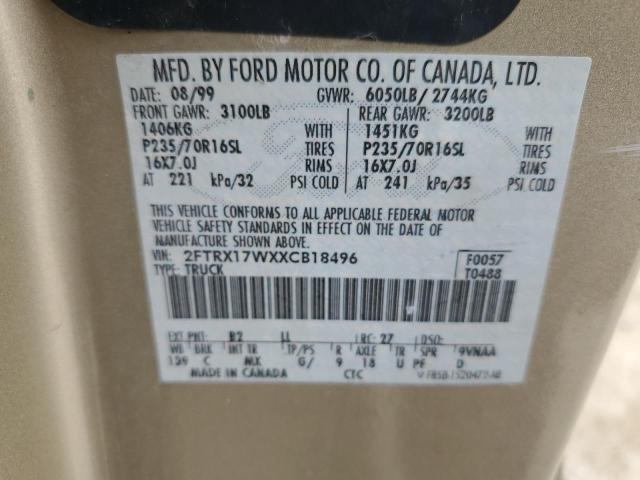 2FTRX17WXXCB18496 - 1999 FORD F150 Kahverengi fotoğraf 12