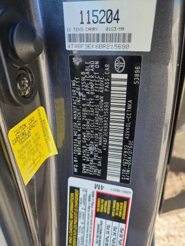 4T4BF3EK6BR215690 - 2011 TOYOTA CAMRY BASE ნაცრისფერი ფოტო 12