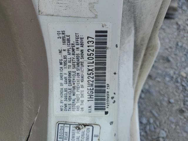 1HGEM225X1L052137 - 2001 HONDA CIVIC LX თეთრი ფოტო 12