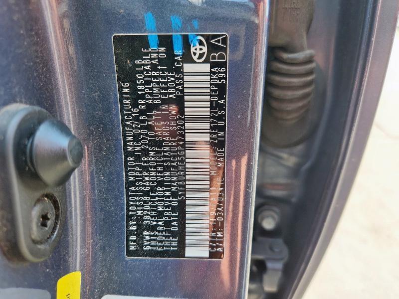 5YFBURHE5GP473202 - 2016 TOYOTA COROLLA L Grau Foto 12