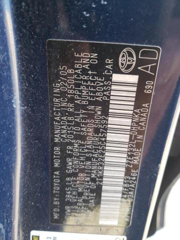 2T1KR32E25C457592 - 2005 TOYOTA COROLLA MA XR BLUE photo 12