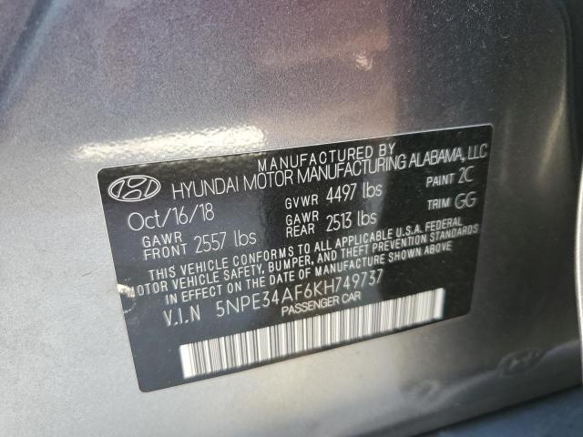 5NPE34AF6KH749737 - 2019 HYUNDAI SONATA LIMITED GRAY photo 13