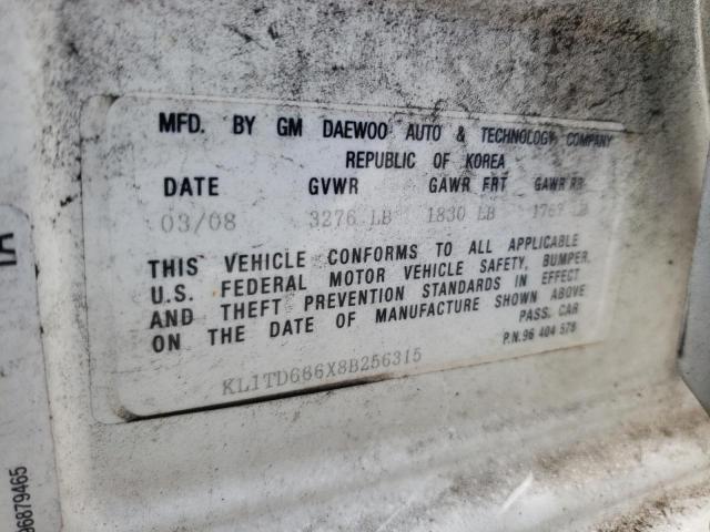 KL1TD666X8B256315 - 2008 CHEVROLET AVEO BASE WHITE photo 13