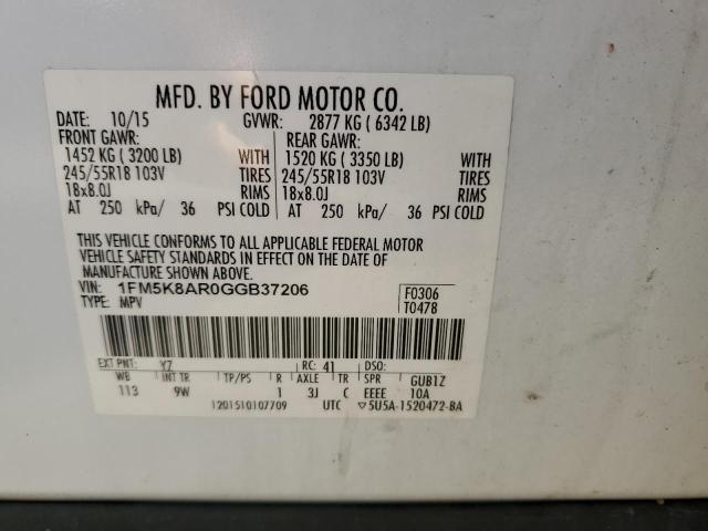 1FM5K8AR0GGB37206 - 2016 FORD EXPLORER POLICE INTERCEPTOR WHITE photo 13