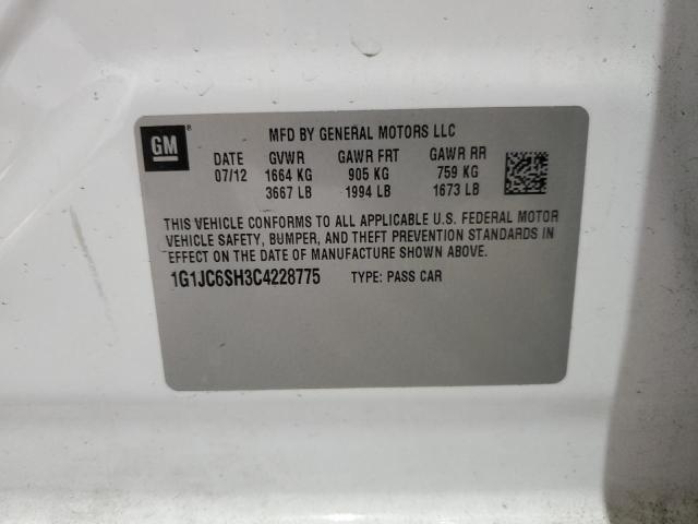 1G1JC6SH3C4228775 - 2012 CHEVROLET SONIC LT WHITE photo 12