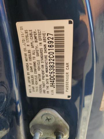 JH4DC53832C016927 - 2002 ACURA RSX BLUE photo 13
