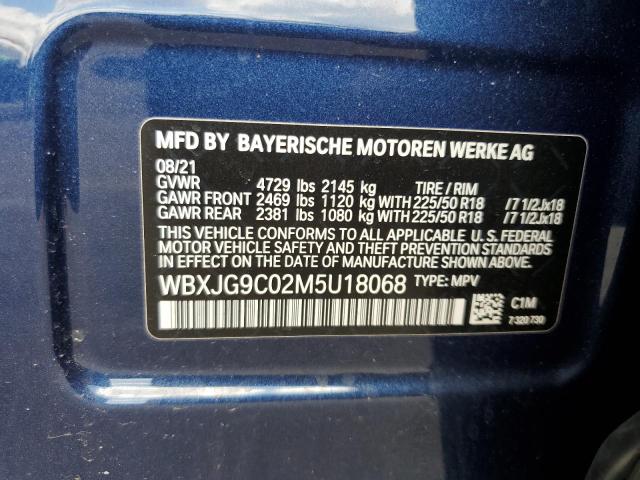 WBXJG9C02M5U18068 - 2021 BMW X1 XDRIVE28I BLUE photo 13