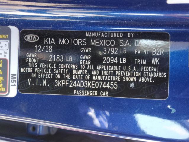 3KPF24AD3KE074455 - 2019 KIA FORTE FE ლურჯი ფოტო 13