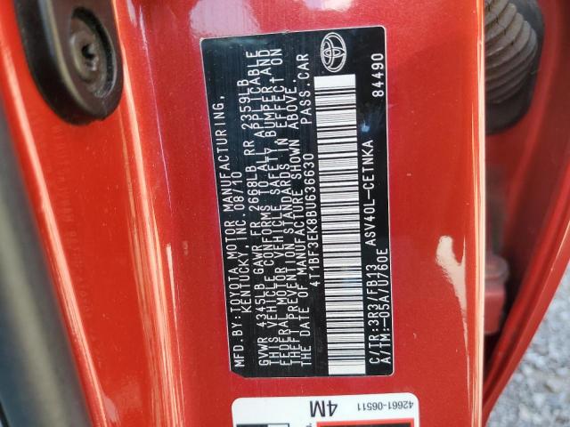 4T1BF3EK8BU636630 - 2011 TOYOTA CAMRY BASE Qırmızı foto 12