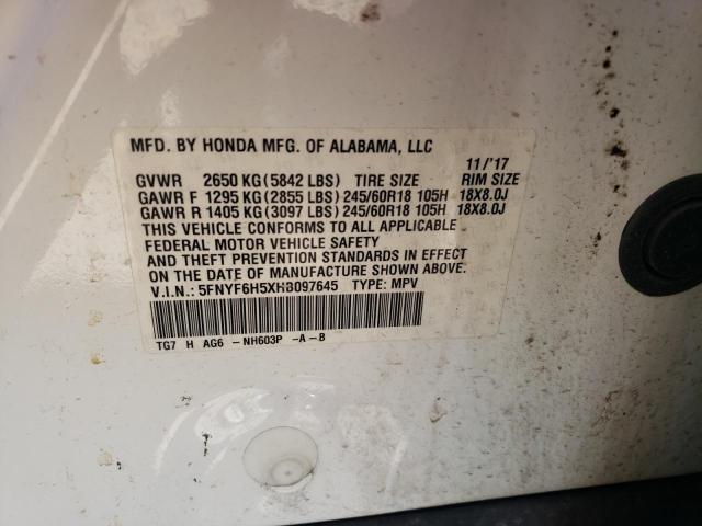 5FNYF6H5XHB097645 - 2017 HONDA PILOT EXL WHITE photo 13