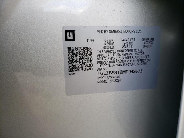 1G1ZB5ST2MF042672 - 2021 CHEVROLET MALIBU LS Plata foto 13