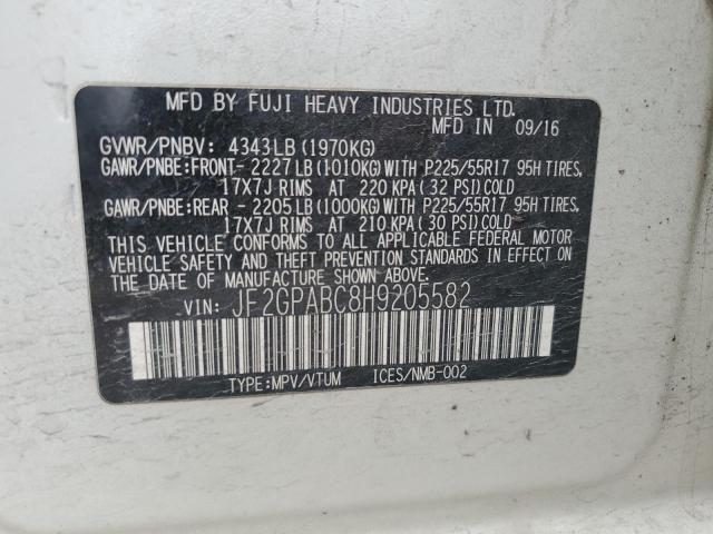 JF2GPABC8H9205582 - 2017 SUBARU CROSSTREK PREMIUM WHITE photo 12