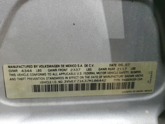 3VWEF71K37M186442 - 2007 VOLKSWAGEN JETTA WOLFSBURG 银色 照片 12