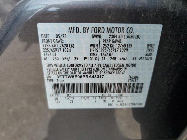 3FTTW8E96PRA43317 - 2023 FORD MAVERICK XL GRAY photo 12