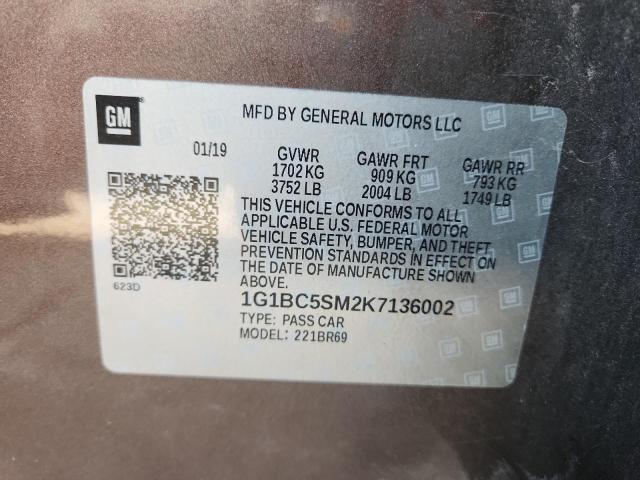 1G1BC5SM2K7136002 - 2019 CHEVROLET CRUZE LS 棕色 照片 12