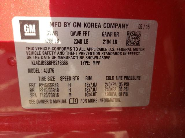 KL4CJBSB8FB216366 - 2015 BUICK ENCORE CONVENIENCE RED photo 13