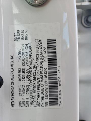 5J6RW2H86HL054340 - 2017 HONDA CR-V EXL WHITE photo 12