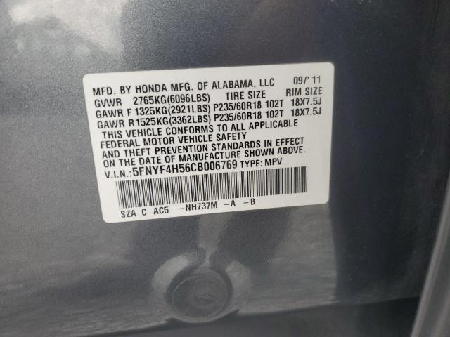 5FNYF4H56CB006769 - 2012 HONDA PILOT EXL GRAY photo 14